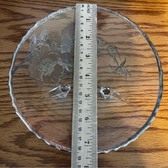 Rockwell Sterling Silver Overlay Floral Three Leg Plate With Label Unused 1950 - Picture 4 of 9